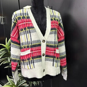 A.N.A. Knit Cardigan,V-neck,button-down,2 front pockets,plaid,warm,cozy,soft